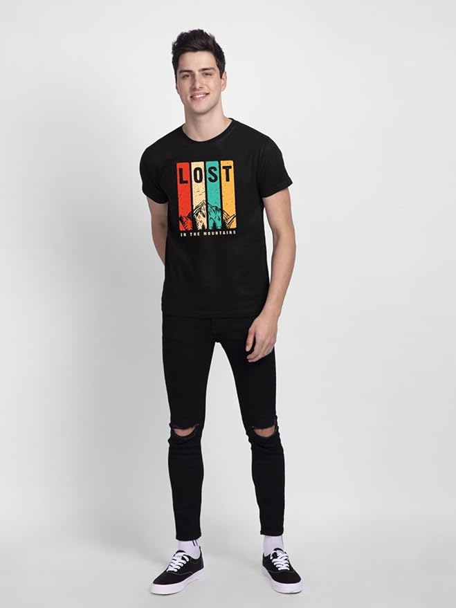 AXOLOR Men's Graphic Print Regular Fit Half Sleeve Round Neck Cotton T-Shirt