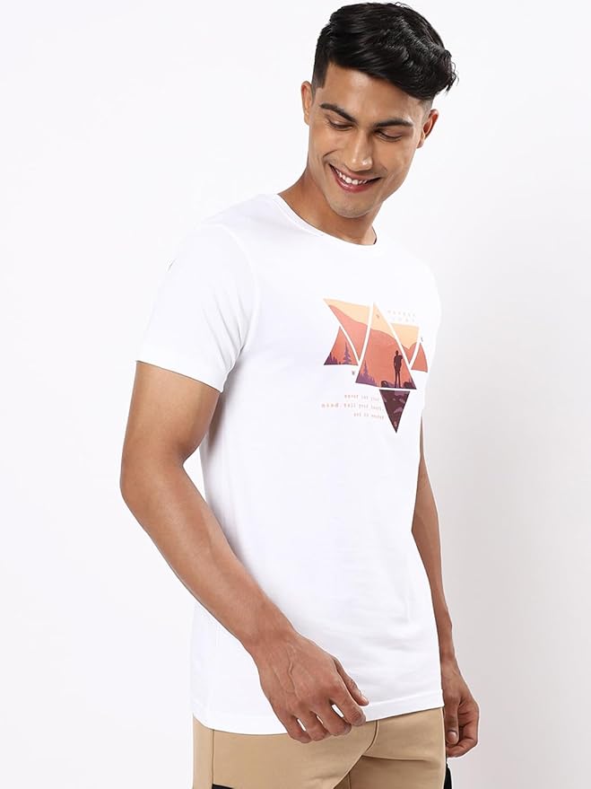 AXOLOR Men's Printed 100% Cotton T-Shirt - Regular Fit, Round Neck, Half Sleeves