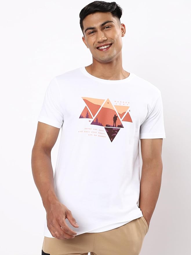 AXOLOR Men's Printed 100% Cotton T-Shirt - Regular Fit, Round Neck, Half Sleeves