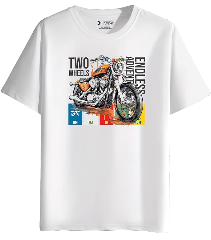 AXOLOR Men's Regular Fit Biker Printed Round Neck Cotton T-Shirt | Graphic Printed Casual Wear Unisex Fit XS to 3XL Tshirt RN-Bike