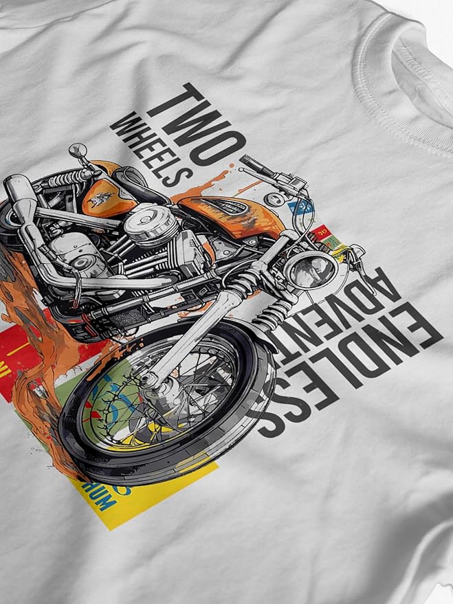 AXOLOR Men's Regular Fit Biker Printed Round Neck Cotton T-Shirt | Graphic Printed Casual Wear Unisex Fit XS to 3XL Tshirt RN-Bike