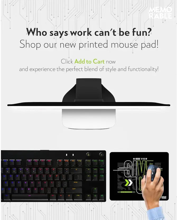AXOLOR Desing NEVER GIVE UP Mouse Pad, Printed Gaming Waterproof Anti Skid Rubber Base for Desktop, Laptop Non Slip Base Mousepad (Never Give UP, Neon Curve, Natural, Marble)