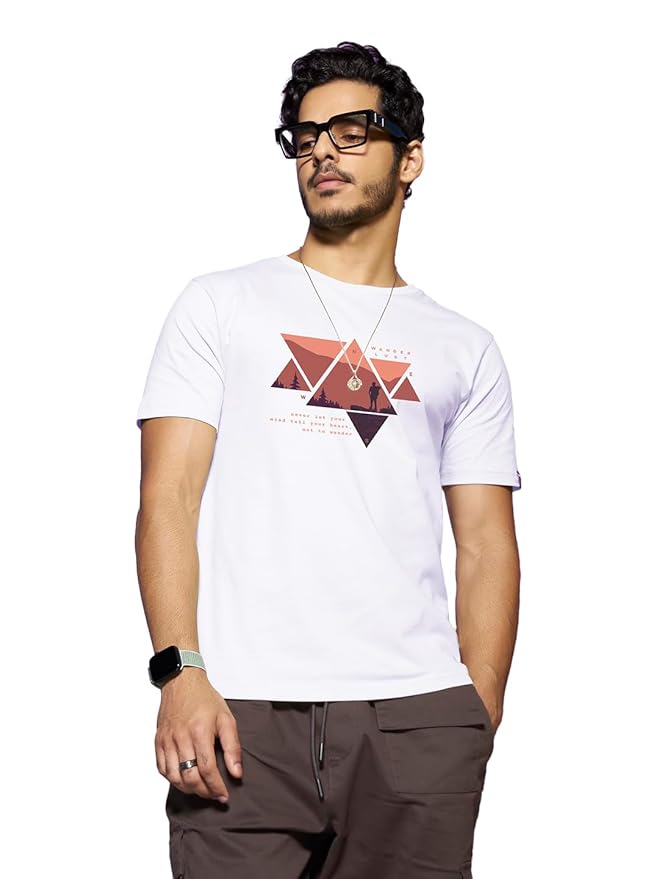 AXOLOR Men's Printed 100% Cotton T-Shirt - Regular Fit, Round Neck, Half Sleeves