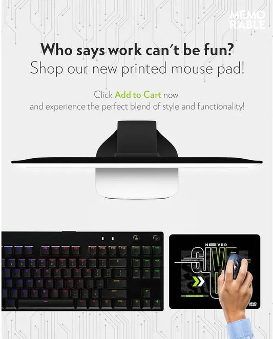 AXOLOR Desing NEVER GIVE UP Mouse Pad, Printed Gaming Waterproof Anti Skid Rubber Base for Desktop, Laptop Non Slip Base Mousepad  (Never Give UP, Neon Curve, Natural, Marble)