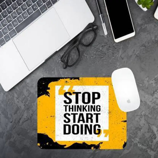 AXOLOR STOP THINKING START DOING Printed Mouse Pad for Gaming Computer, Laptop MousePad Non Slip Base Mousepad  (Yellow)